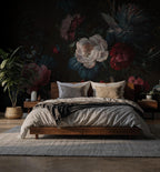 Dark Floral Mural Peel and Stick Wallpaper: Vintage Peony & Rose Botanical Wall Mural - View 2