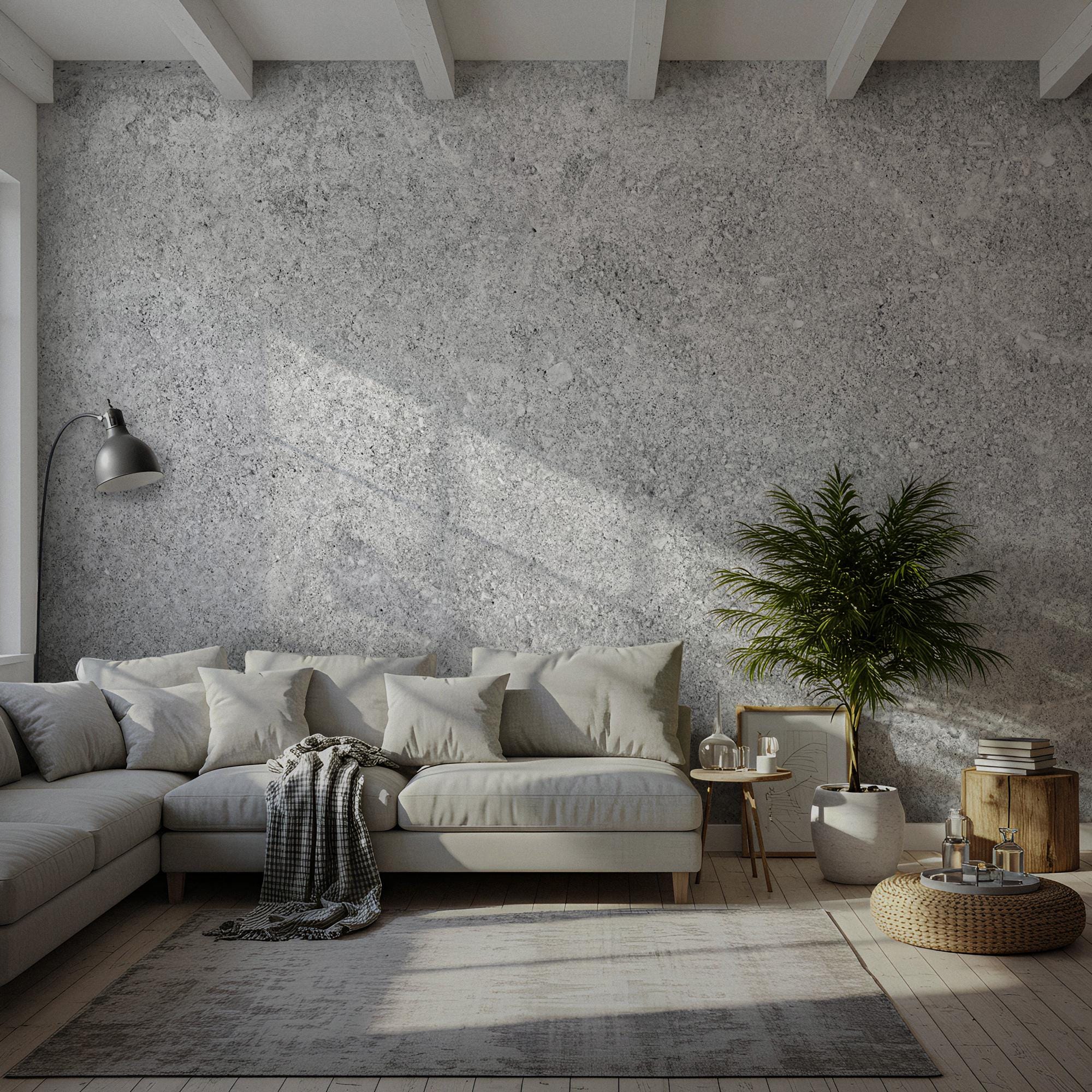 Light Gray Concrete Texture Wallpaper – Modern Minimalist Peel and Stick Wall Mural - View 2