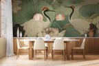 Oriental Crane and Lotus Wallpaper Mural – Elegant Botanical Asian Art - View 4