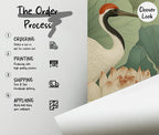 Oriental Crane and Lotus Wallpaper Mural – Elegant Botanical Asian Art - View 5