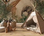 Jungle Safari Nursery Wallpaper Mural – Tropical Animals Peel and Stick Wall Art - View 2