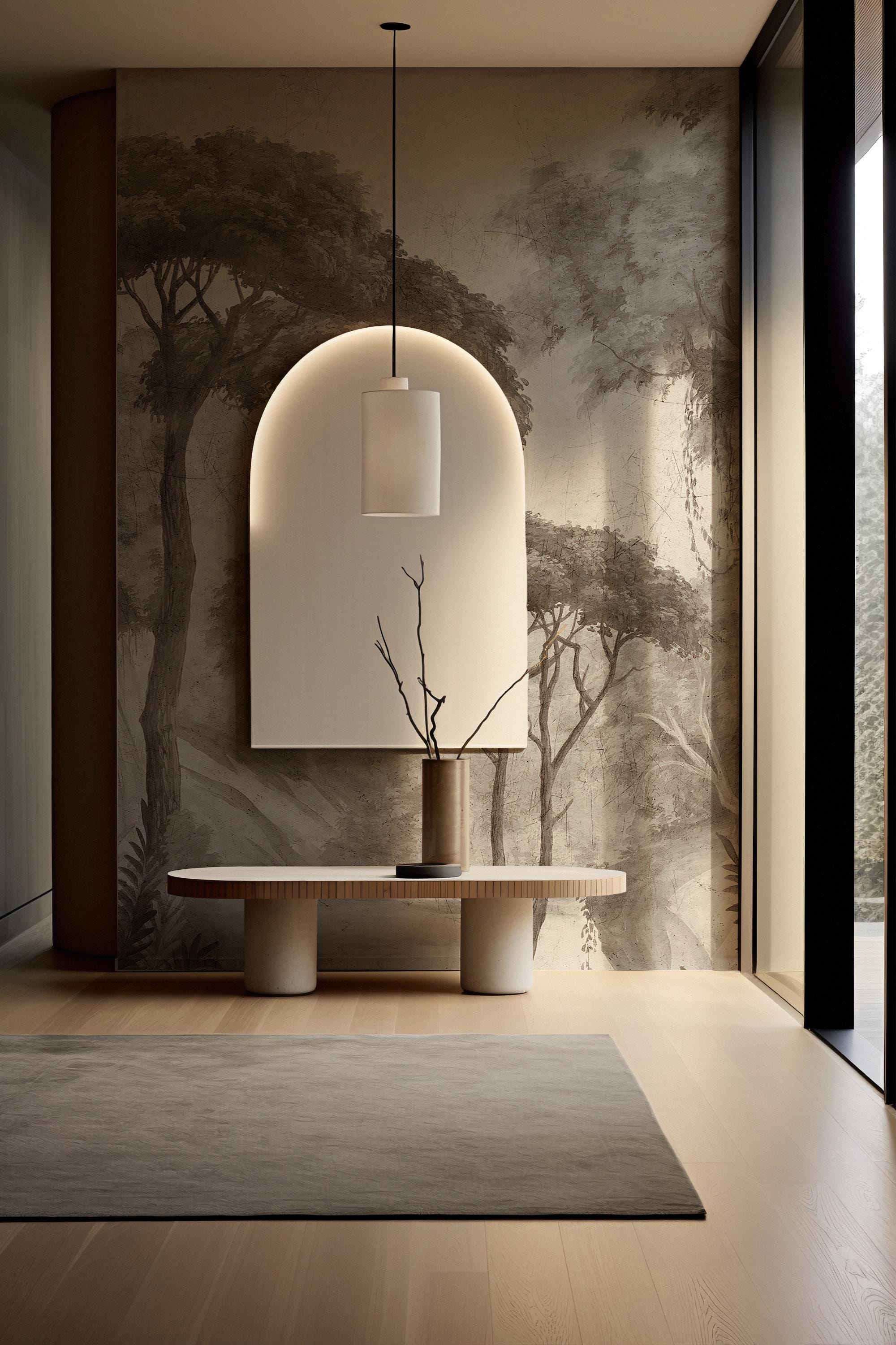 Neutral Forest Wallpaper Mural – Vintage Woodland Landscape Wall Art