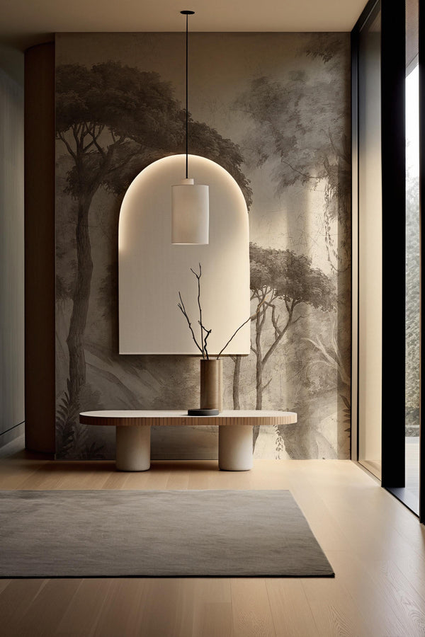 Neutral Forest Wallpaper Mural – Vintage Woodland Landscape Wall Art