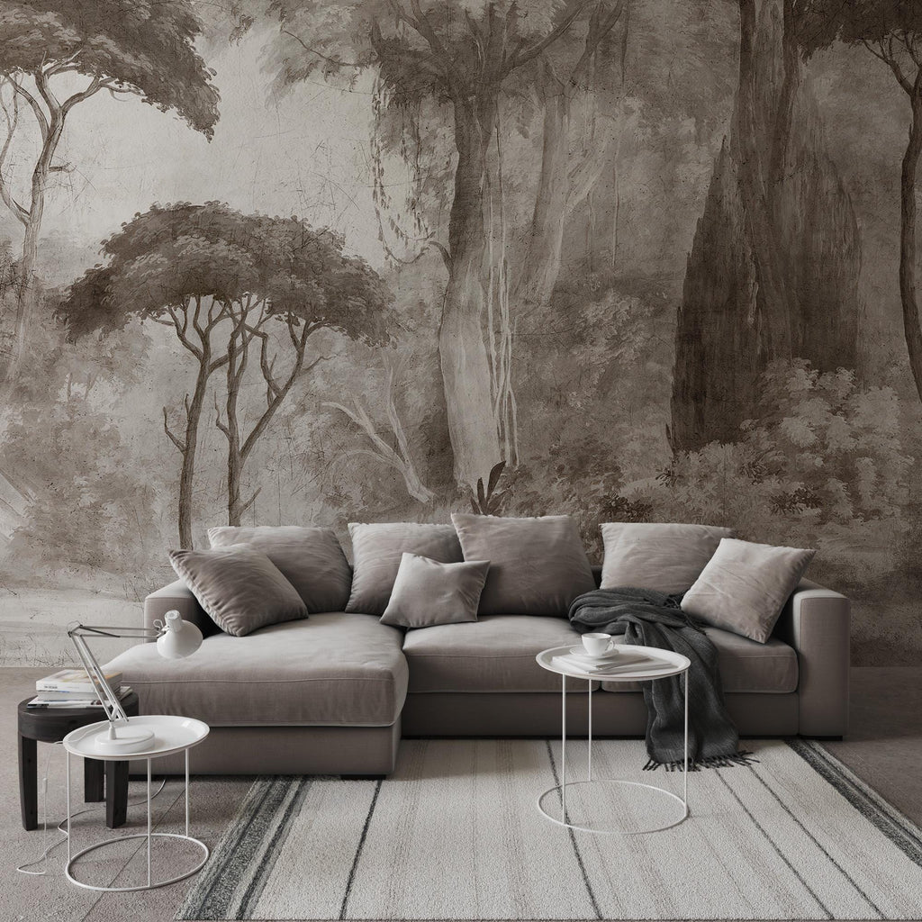 Neutral Forest Wallpaper Mural – Vintage Woodland Landscape Wall Art - View 2