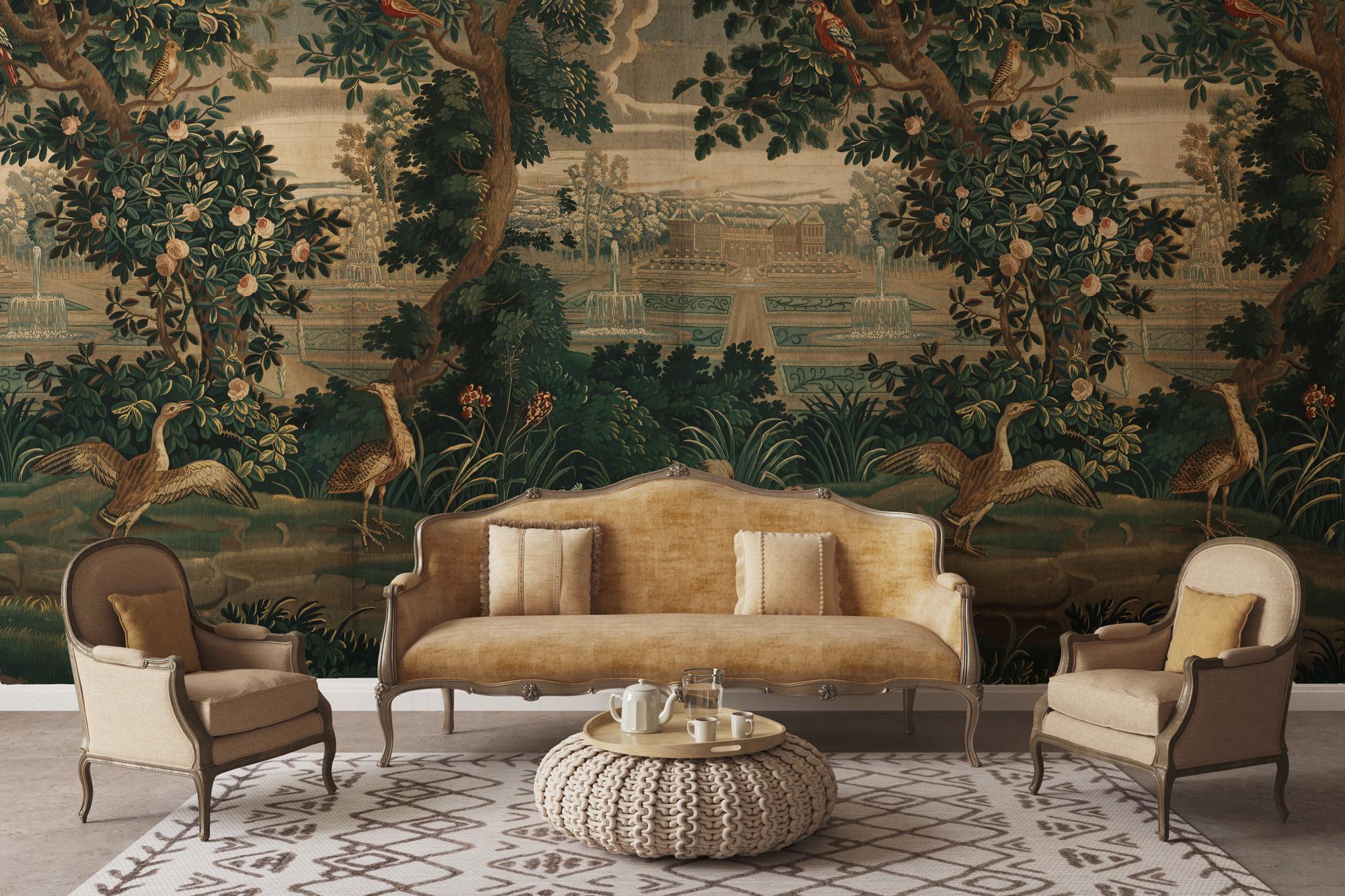 Vintage Countryside Scene Peel & Stick Wallpaper Mural, Landscape Wallpaper