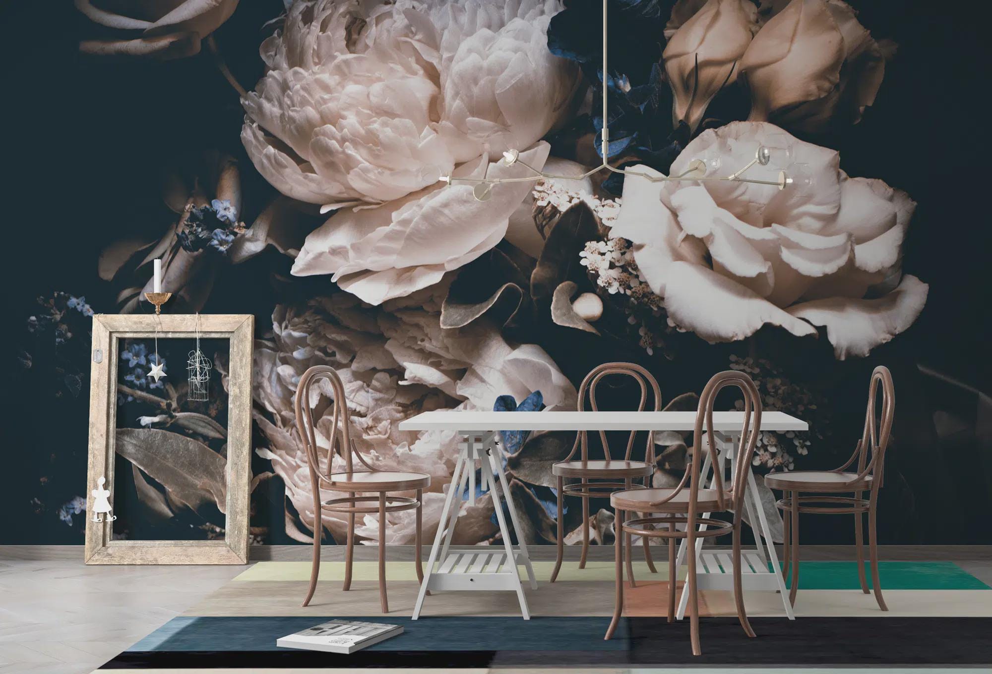 Dark Peony Floral Wallpaper: Big Rose Wall Mural, Peel & Stick - View 2