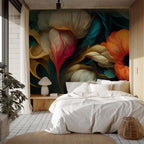Bold Abstract Floral Wallpaper Mural, Modern Colorful Botanical Peel and Stick Wall Art