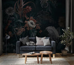 Dark Botanical Floral Wall Mural, Moody Garden Flower Peel and Stick Wallpaper