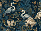 Teal Heron Floral Peel and Stick Wallpaper, Exotic Birds and Butterfly Chinoiserie Wall Mural - View 6