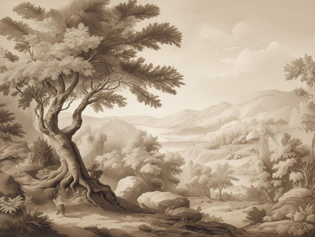 Neutral Forest Wallpaper: Sepia Landscape Peel and Stick Wall Mural - View 6