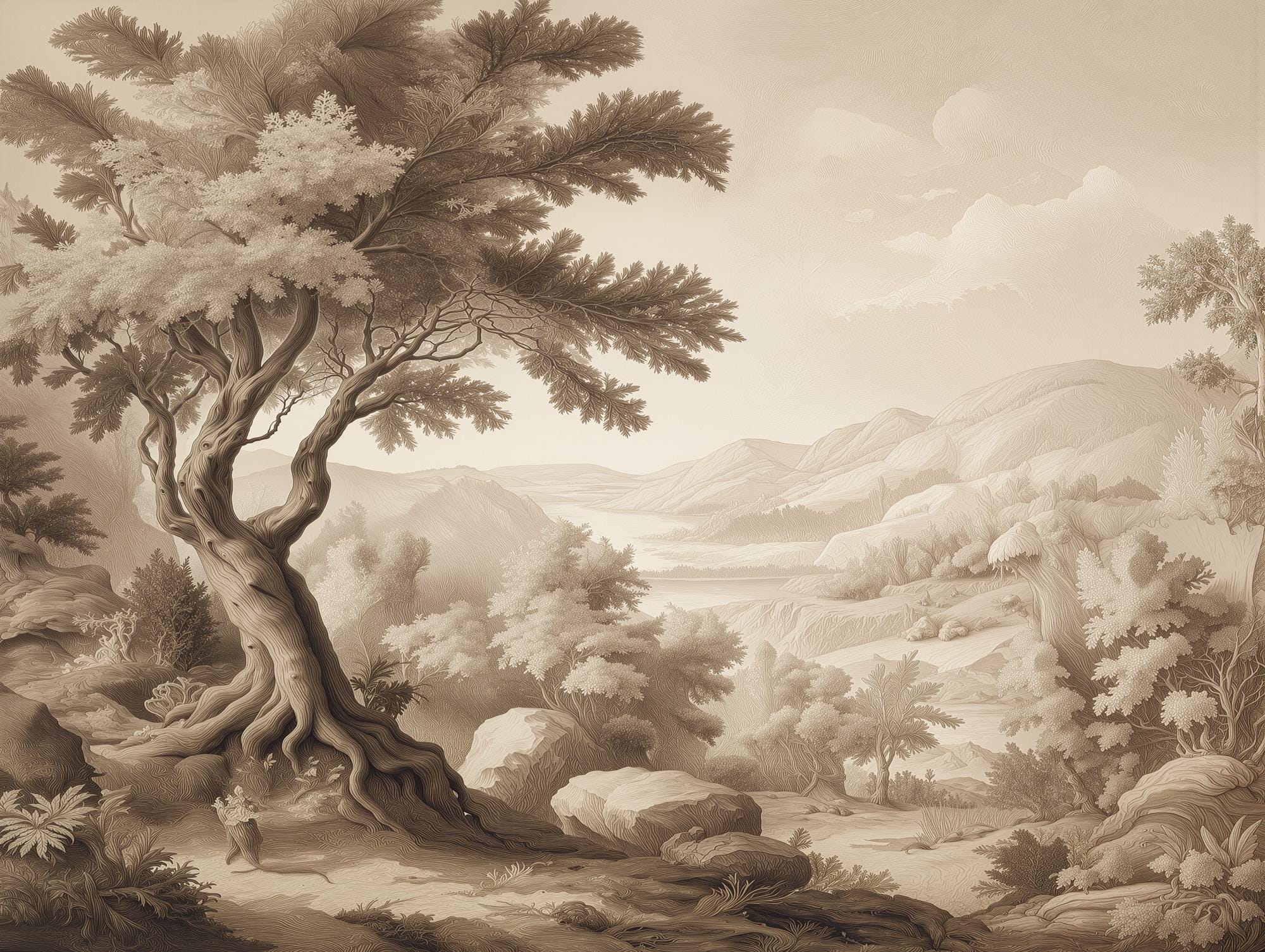 Neutral Forest Wallpaper: Sepia Landscape Peel and Stick Wall Mural - View 6
