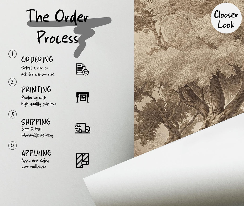 Neutral Forest Wallpaper: Sepia Landscape Peel and Stick Wall Mural - View 5