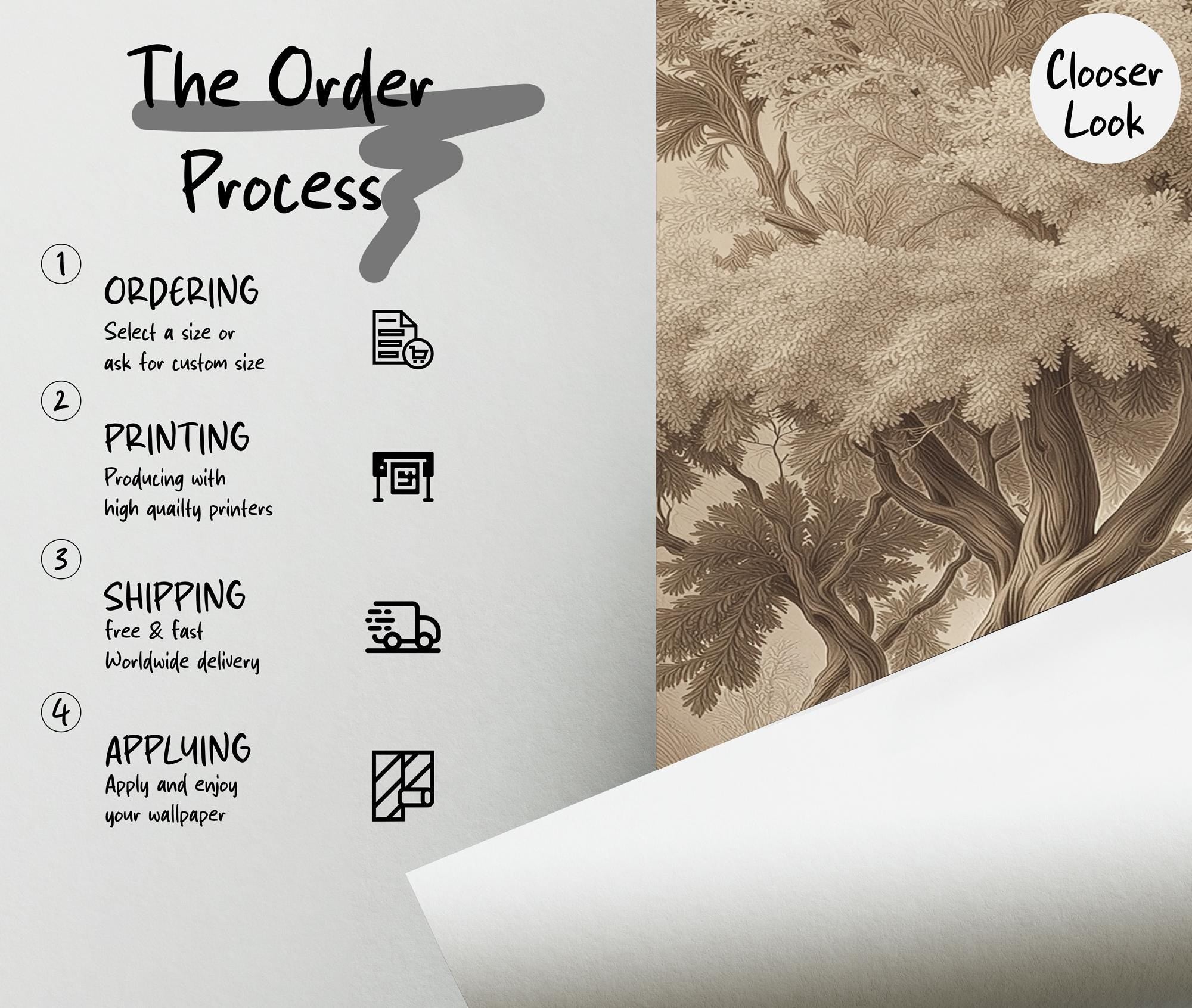 Neutral Forest Wallpaper: Sepia Landscape Peel and Stick Wall Mural - View 5