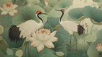 Oriental Crane and Lotus Wallpaper Mural – Elegant Botanical Asian Art - View 6