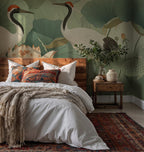 Oriental Crane and Lotus Wallpaper Mural – Elegant Botanical Asian Art - View 2