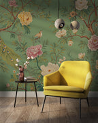 Green Chinoiserie Peacock Wallpaper Mural – Elegant Floral Bird Wall Art - View 4