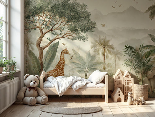 Safari Jungle Wallpaper Mural – Tropical Animals Peel and Stick Wall Art for Kids Room