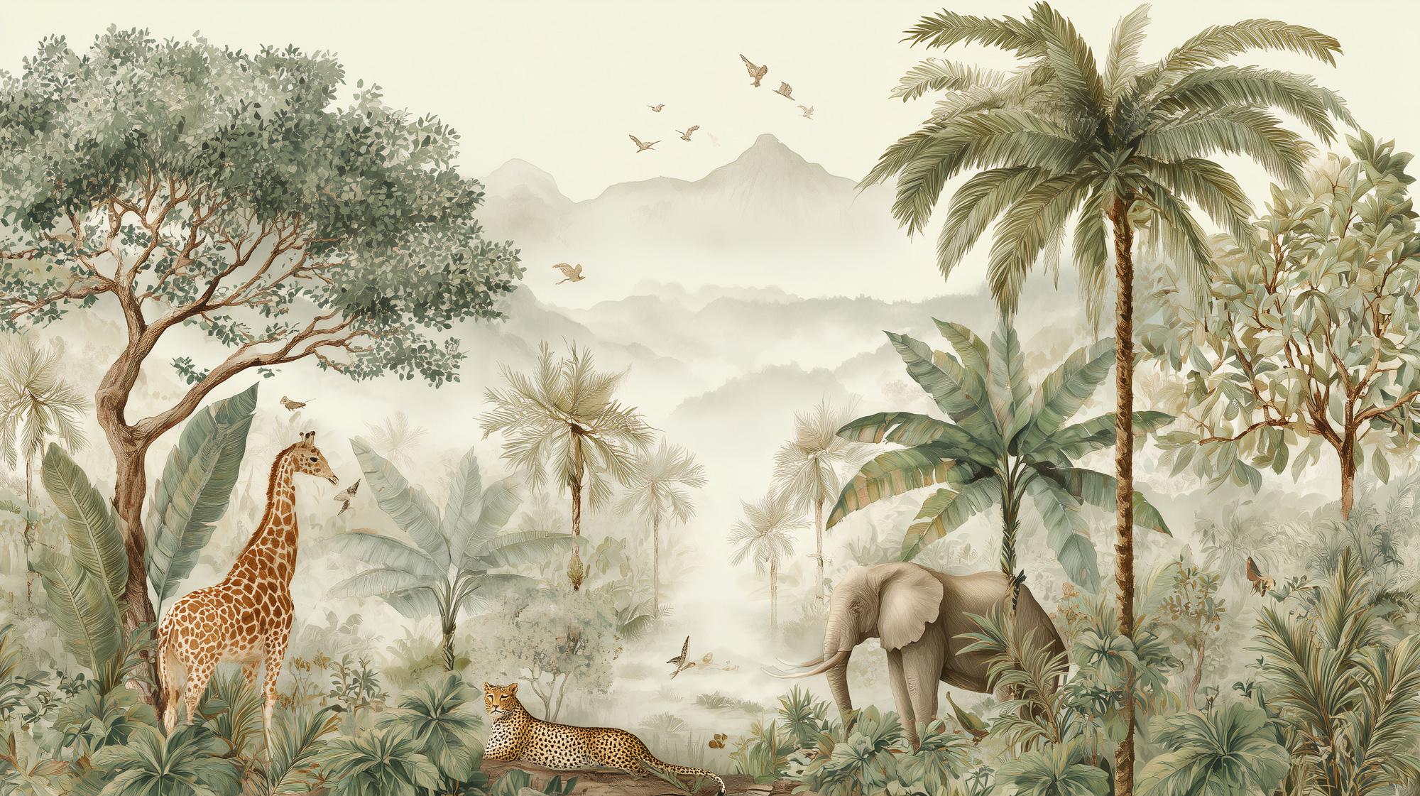 Safari Jungle Wallpaper Mural – Tropical Animals Peel and Stick Wall Art for Kids Room - View 6