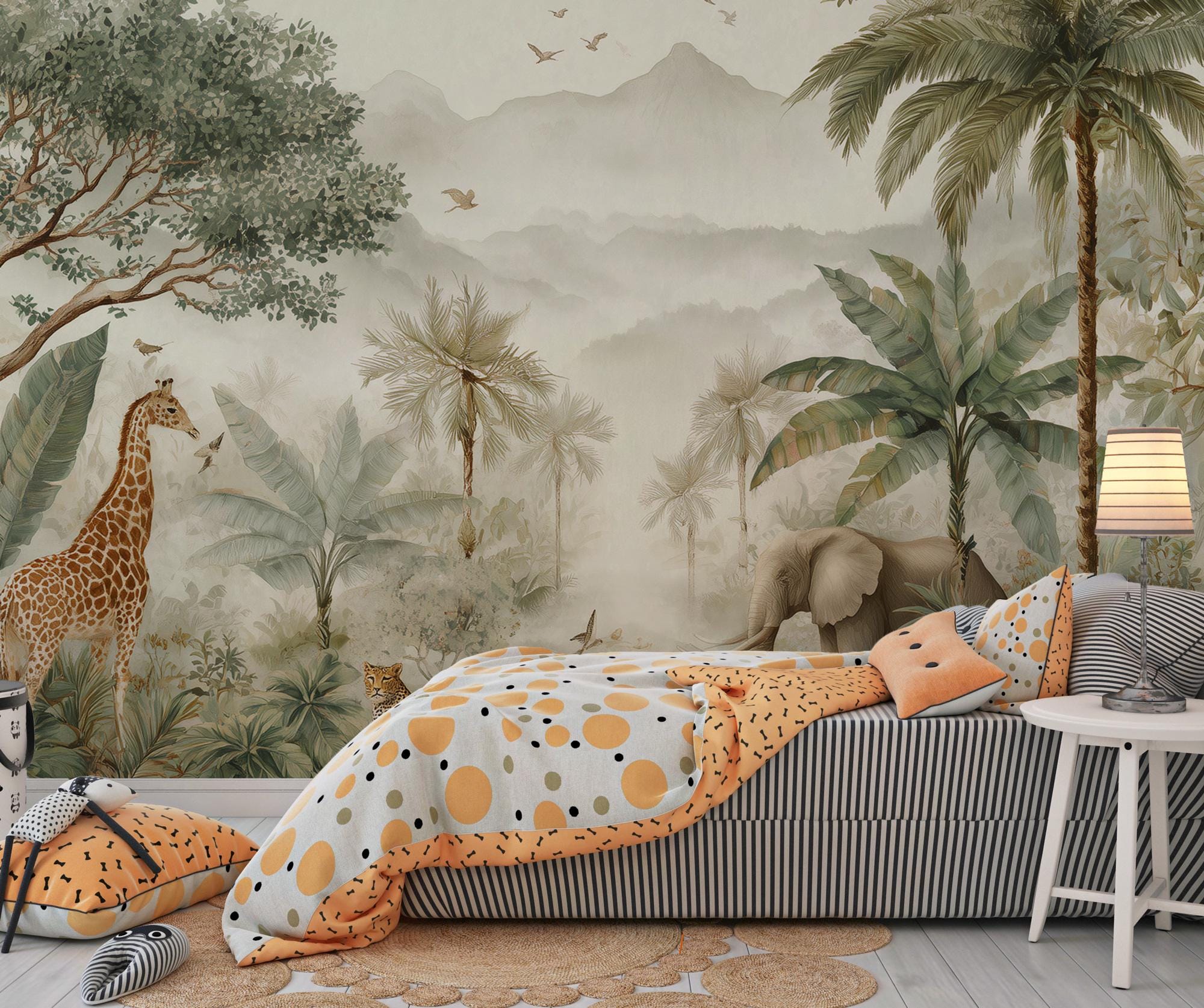 Safari Jungle Wallpaper Mural – Tropical Animals Peel and Stick Wall Art for Kids Room - View 4