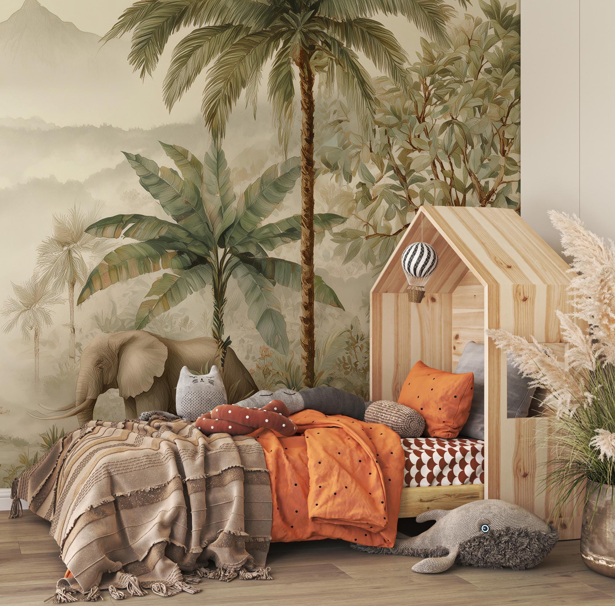 Safari Jungle Wallpaper Mural – Tropical Animals Peel and Stick Wall Art for Kids Room - View 2
