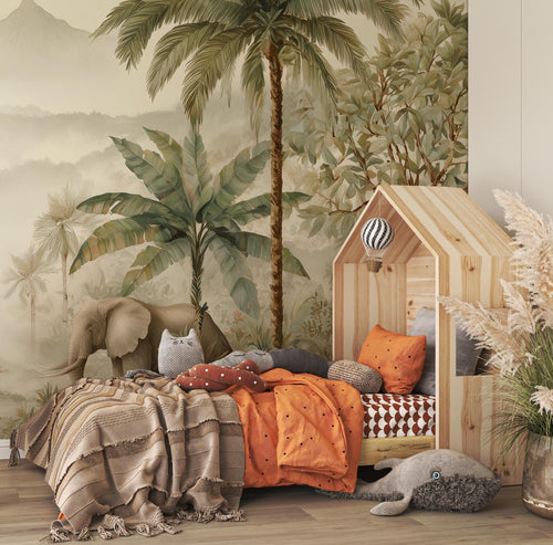 Safari Jungle Wallpaper Mural – Tropical Animals Peel and Stick Wall Art for Kids Room - View 2