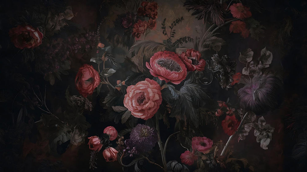 Dark Floral Wallpaper Mural – Moody Vintage Botanical Peel and Stick Wall Art - View 5