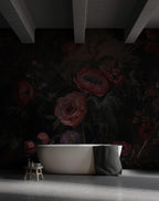 Dark Floral Wallpaper Mural – Moody Vintage Botanical Peel and Stick Wall Art - View 3