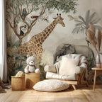 Jungle Safari Nursery Wallpaper Mural – Tropical Animals Peel and Stick Wall Art