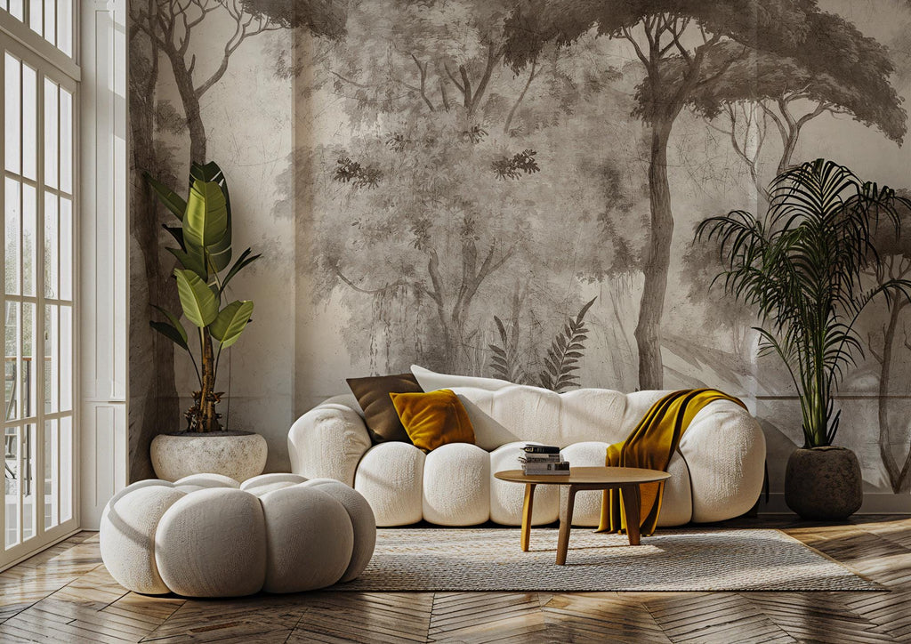 Neutral Forest Wallpaper Mural – Vintage Woodland Landscape Wall Art - View 3