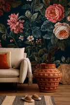 Dark Floral Peony & Rose Wallpaper: Botanical Peel and Stick Wall Mural