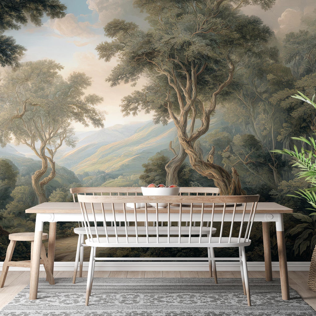 Nature Landscape Peel and Stick Wallpaper, Vintage Forest Scenic Wall Mural - View 2