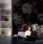 Dark Floral Wall Mural, Vintage Botanical Peel and Stick Wallpaper - View 4
