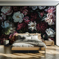 Dark Floral Wall Mural, Vintage Botanical Peel and Stick Wallpaper