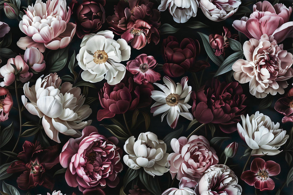 Dark Floral Wall Mural, Vintage Botanical Peel and Stick Wallpaper - View 6
