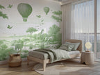 Green & Ivory Safari Toile Peel and Stick Wallpaper Mural - Custom Size - View 3