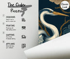 Teal Heron Floral Peel and Stick Wallpaper, Exotic Birds and Butterfly Chinoiserie Wall Mural - View 5