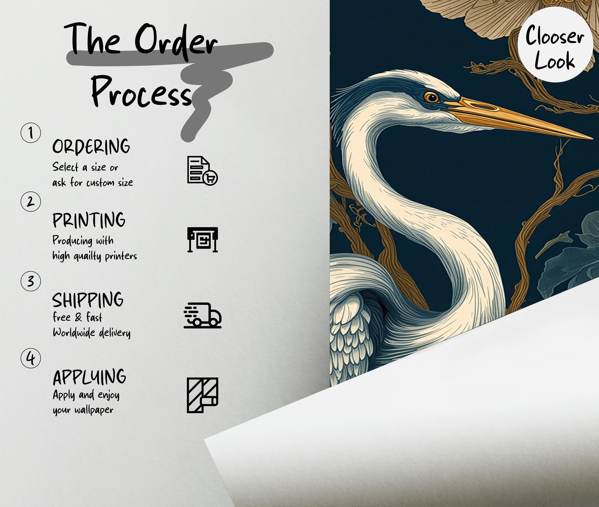 Teal Heron Floral Peel and Stick Wallpaper, Exotic Birds and Butterfly Chinoiserie Wall Mural - View 5