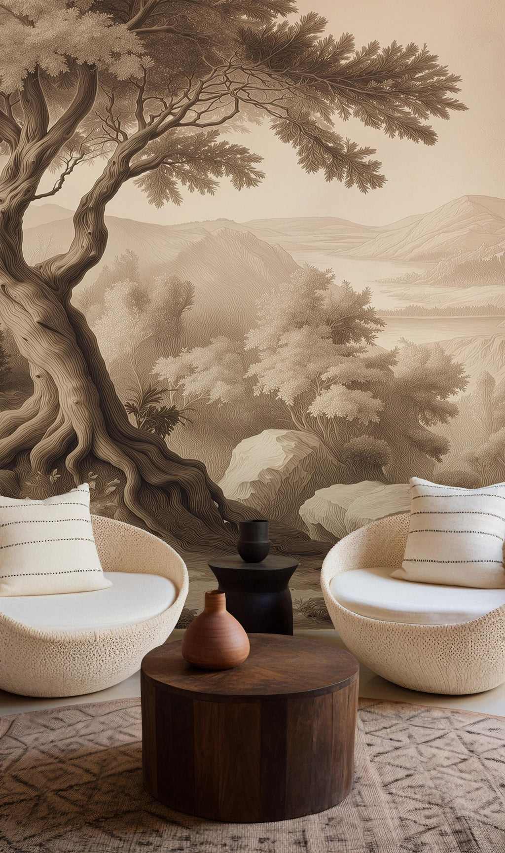 Neutral Forest Wallpaper: Sepia Landscape Peel and Stick Wall Mural - View 4