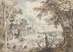 Antique European Landscape Wallpaper Mural, Historic Countryside Peel and Stick Wall Art - View 6