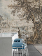 Antique European Landscape Wallpaper Mural, Historic Countryside Peel and Stick Wall Art - View 4