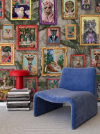 Retro Animal Portrait Wallpaper, Colorful Maximalist Peel and Stick Wall Art - View 4