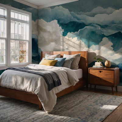 Abstract Ocean Wave Wall Mural, Watercolor Sea Peel and Stick Wallpaper
