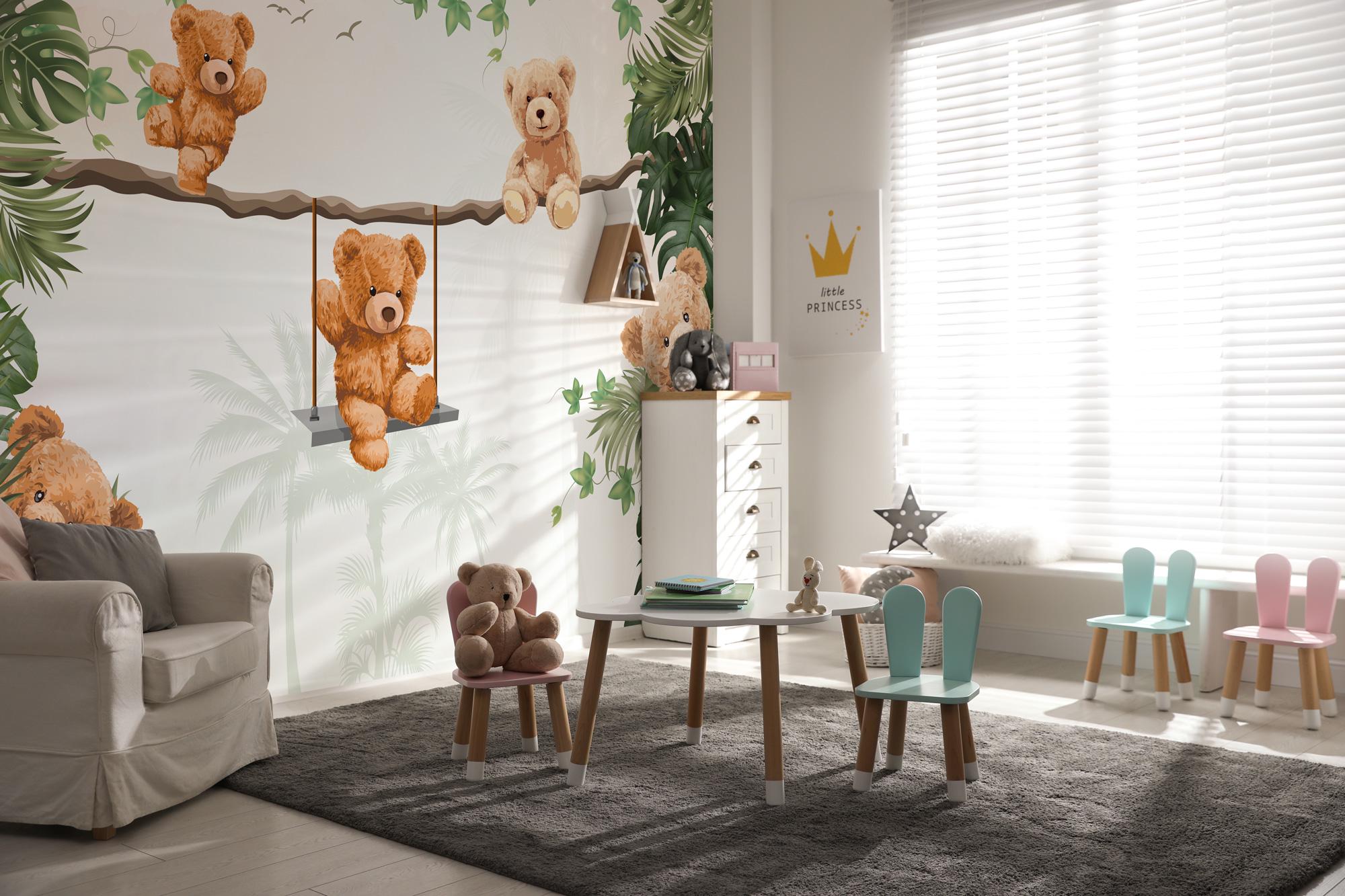 Teddy Bear Nursery  Mural, Baby Bear Kids Room Decor, Custom Size Peel & Stick Wallpaper - View 3