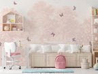 Pastel Butterfly Nursery Mural: Soft Pink Scenic Wallpaper