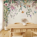 Watercolor Floral Peel and Stick Wallpaper: Soft Colors, Little Animals - View 2