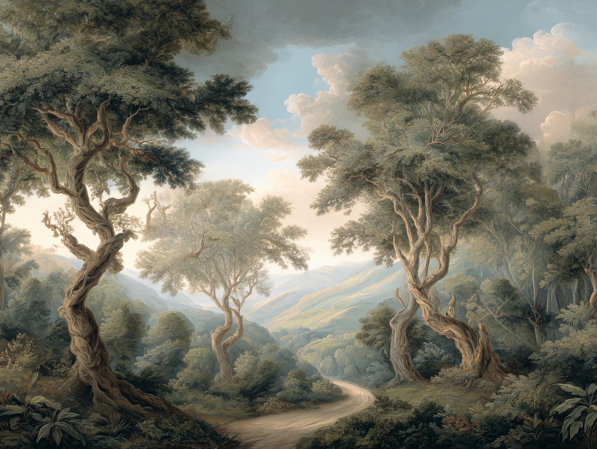 Nature Landscape Peel and Stick Wallpaper, Vintage Forest Scenic Wall Mural - View 6