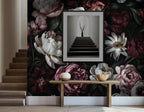 Dark Floral Wall Mural, Vintage Botanical Peel and Stick Wallpaper - View 2