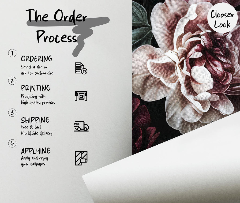 Dark Floral Wall Mural, Vintage Botanical Peel and Stick Wallpaper - View 5