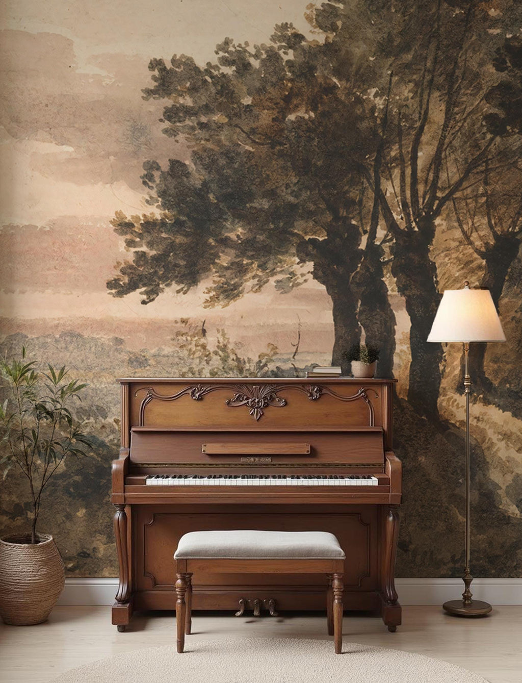 Antique Woodland Landscape Wallpaper, Rustic ScenicPeel and Stick Wall Mural - View 3