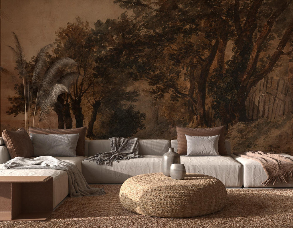 Antique Woodland Landscape Wallpaper, Rustic ScenicPeel and Stick Wall Mural - View 4